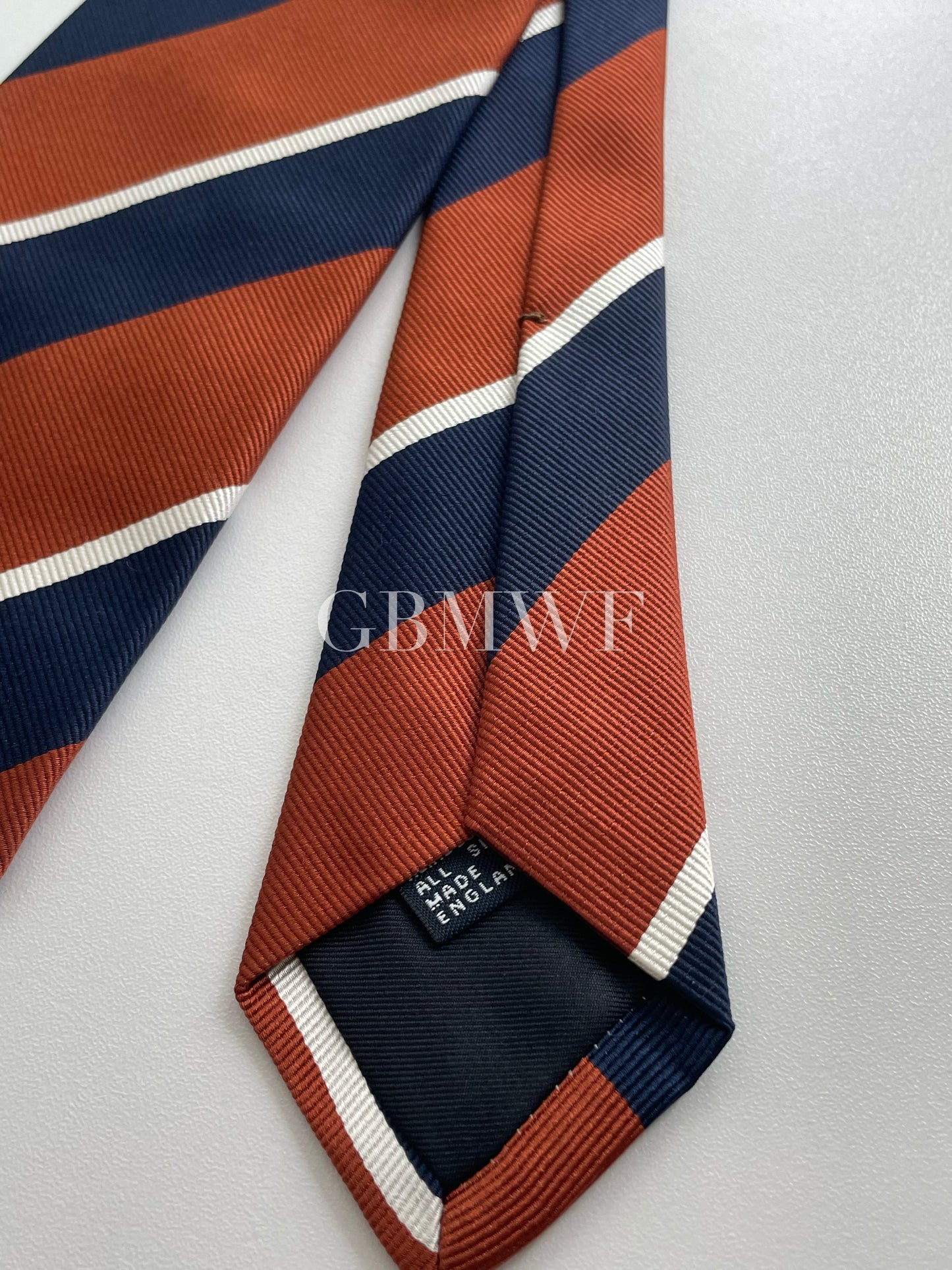 Drakes Handmade Striped Tipped Silk Tie With Tag