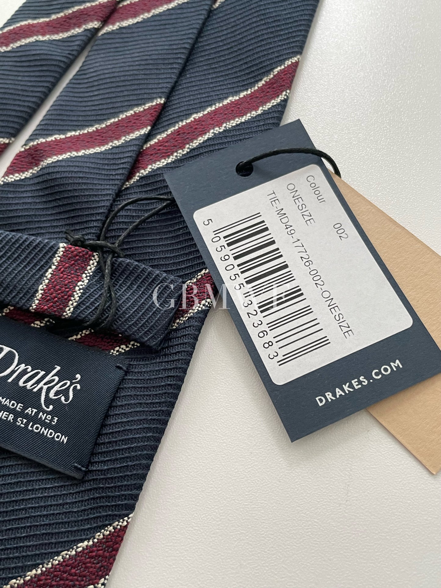 Drakes Handmade Striped Tipped Silk Tie With Tag