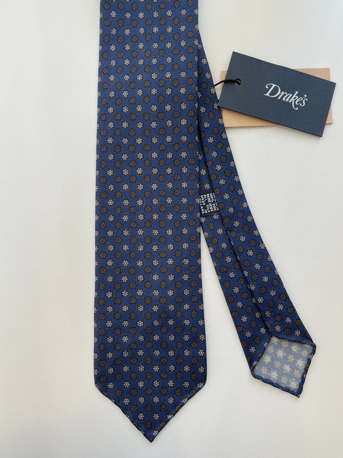 Drakes Flower Motif Rolled-edge Handmade Silk Tie With Tag