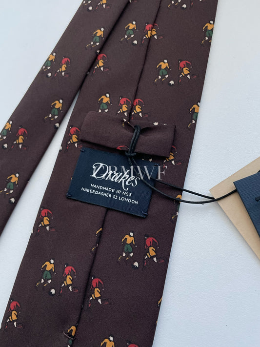 Drakes Handmade Tipped Silk Tie With Tag Football Sports Collection