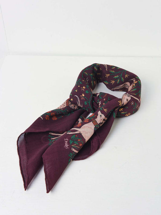 Drakes Bungundy Unicorn Print Wool-Silk Square Scarf 90*90cm