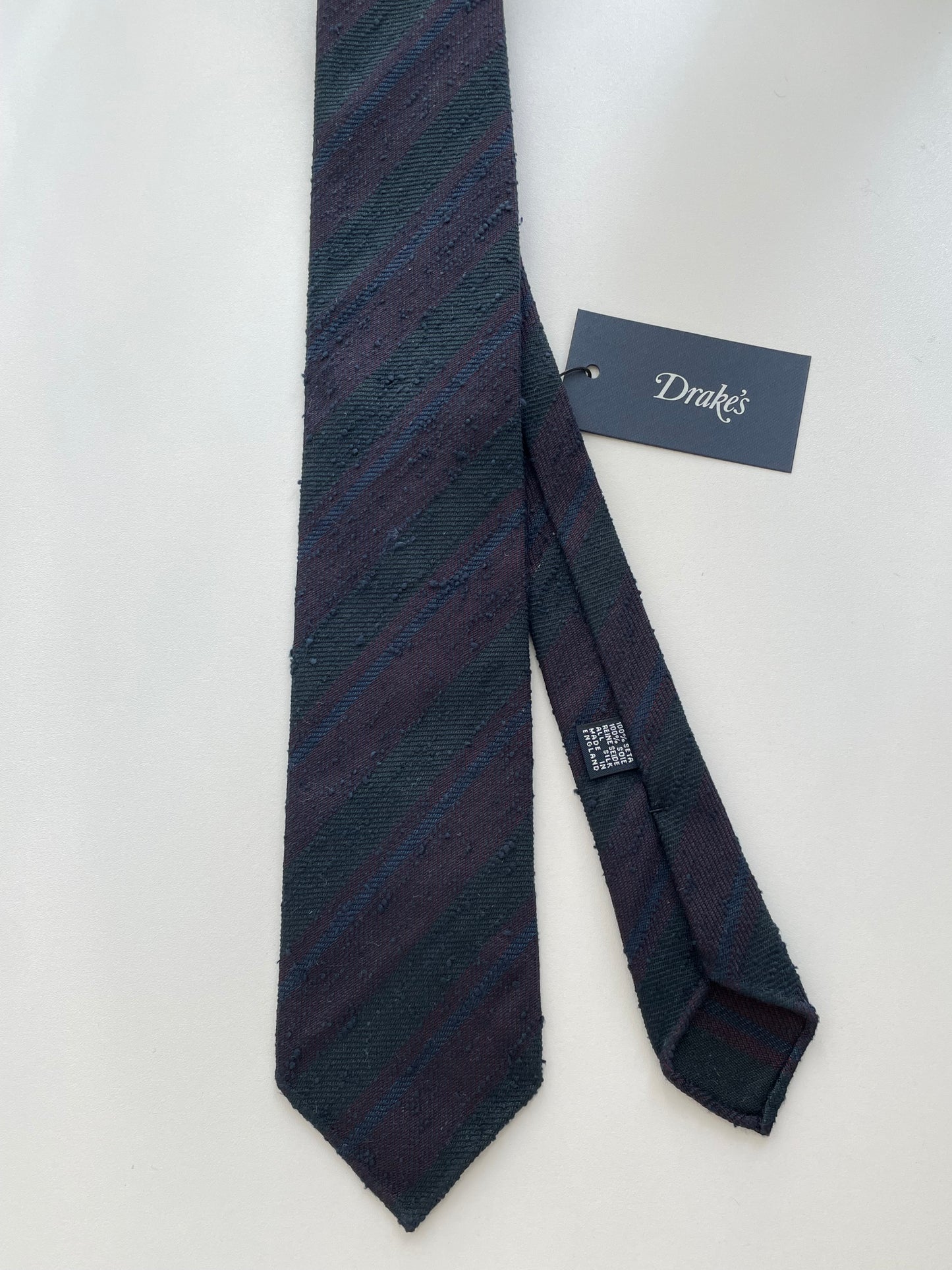 Drakes Multicoloured Hand-rolled Edge Stripe Silk Handmade Tie With Tag