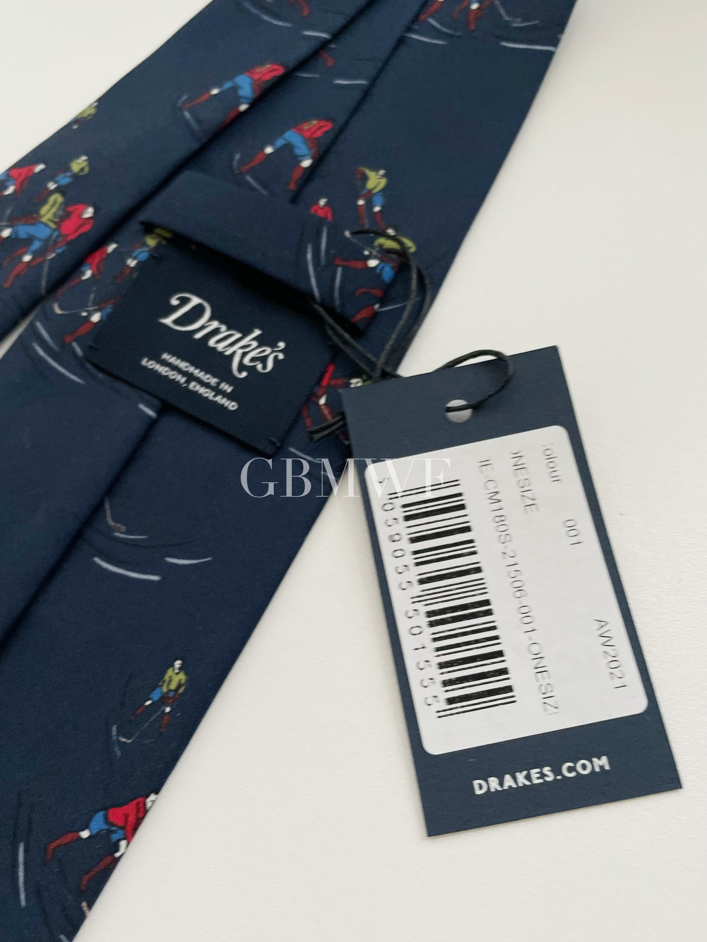 Limited Drakes Navy Handmade Silk Tie with Ice Hockey Motif Sports Collection