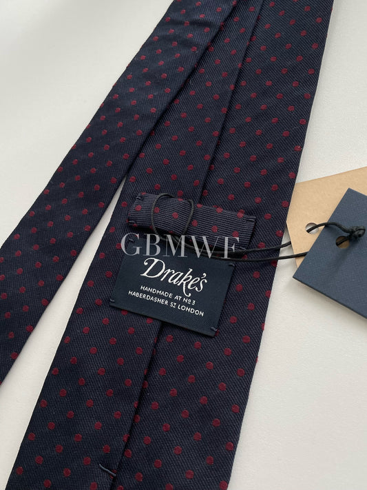 Drakes Handmade Polka Dot Hand-rolled Silk Tie With Tag