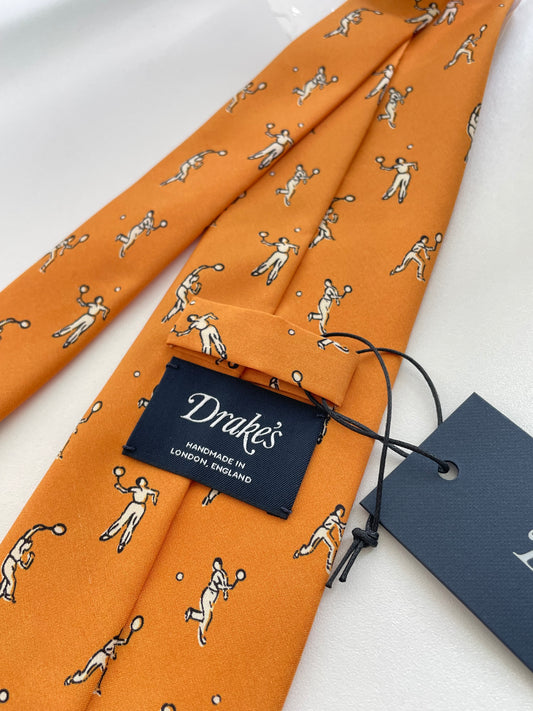 Drakes Badminton Motif Handmade Tipped Silk Tie With Tag Limited Edition