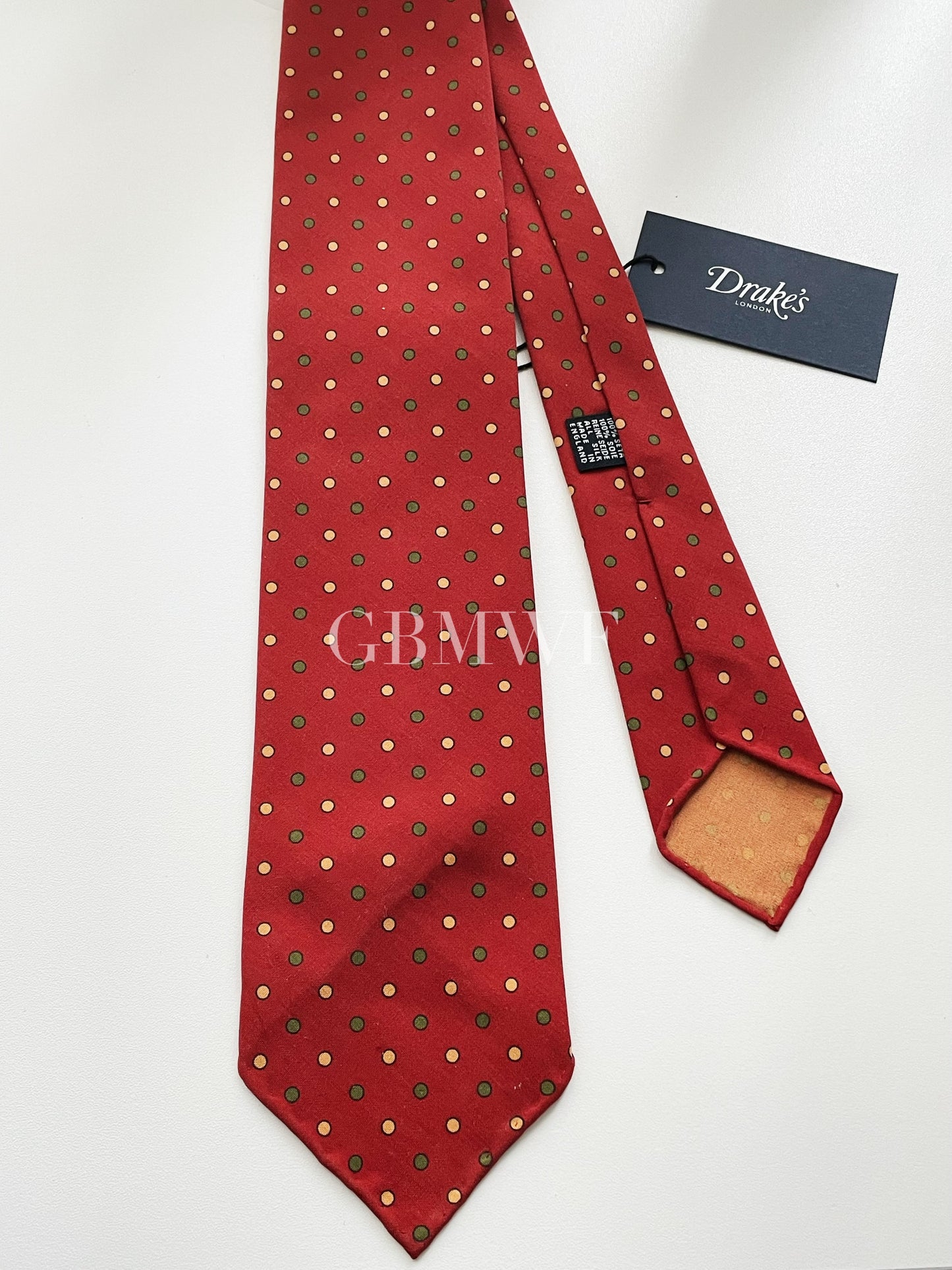 Drakes Polka Dot Handmade Rolled Edge Silk Tie With Tag