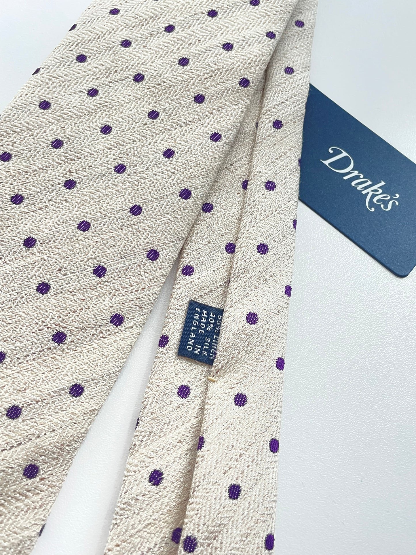 Drakes Handmade Polka Dot Hand-rolled Silk Tie With Tag