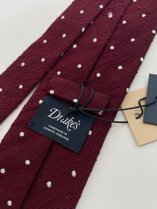 Drakes Handmade Polka Dot Hand-rolled Silk Tie With Tag