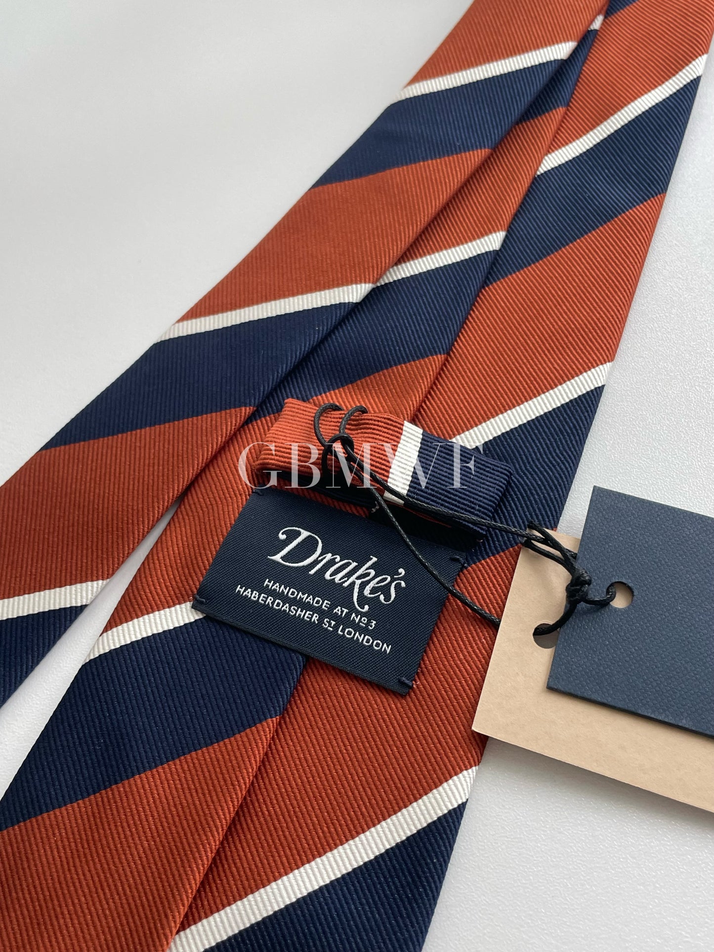 Drakes Handmade Striped Tipped Silk Tie With Tag