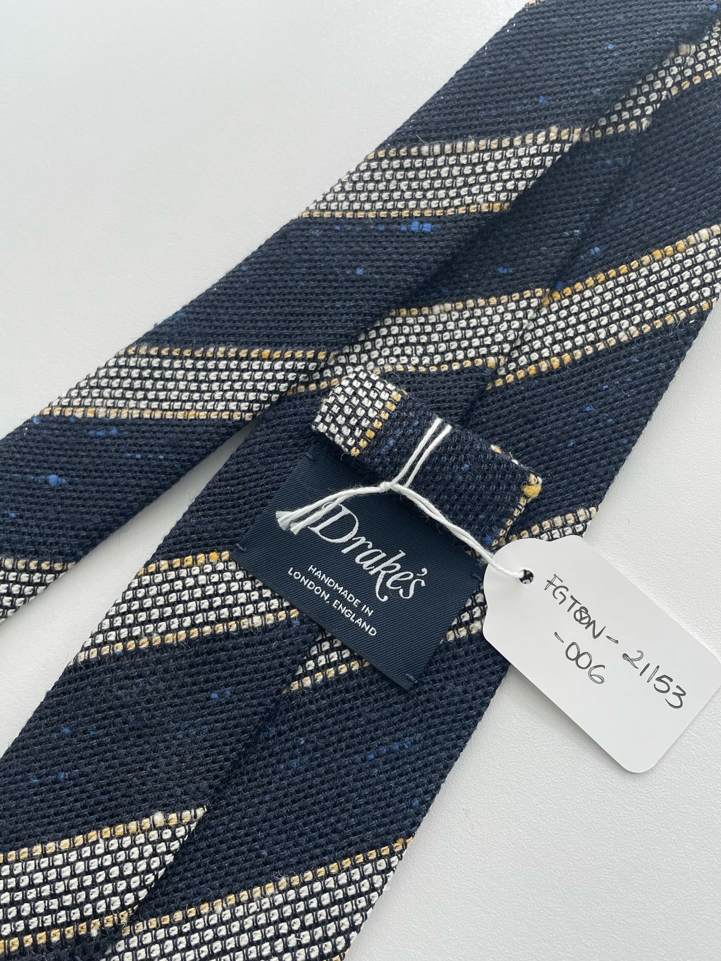 Drakes Handmade Striped Tipped Silk Tie With Tag