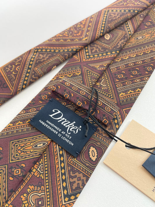 Drakes Handmade Tipped Silk Tie With Tag