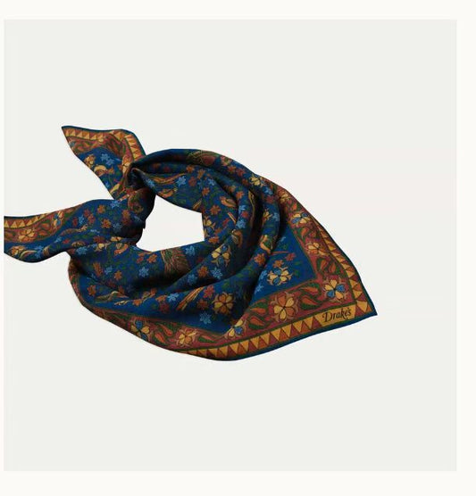 Drakes Parrot Print Wool-Silk Scarf 90*90cm