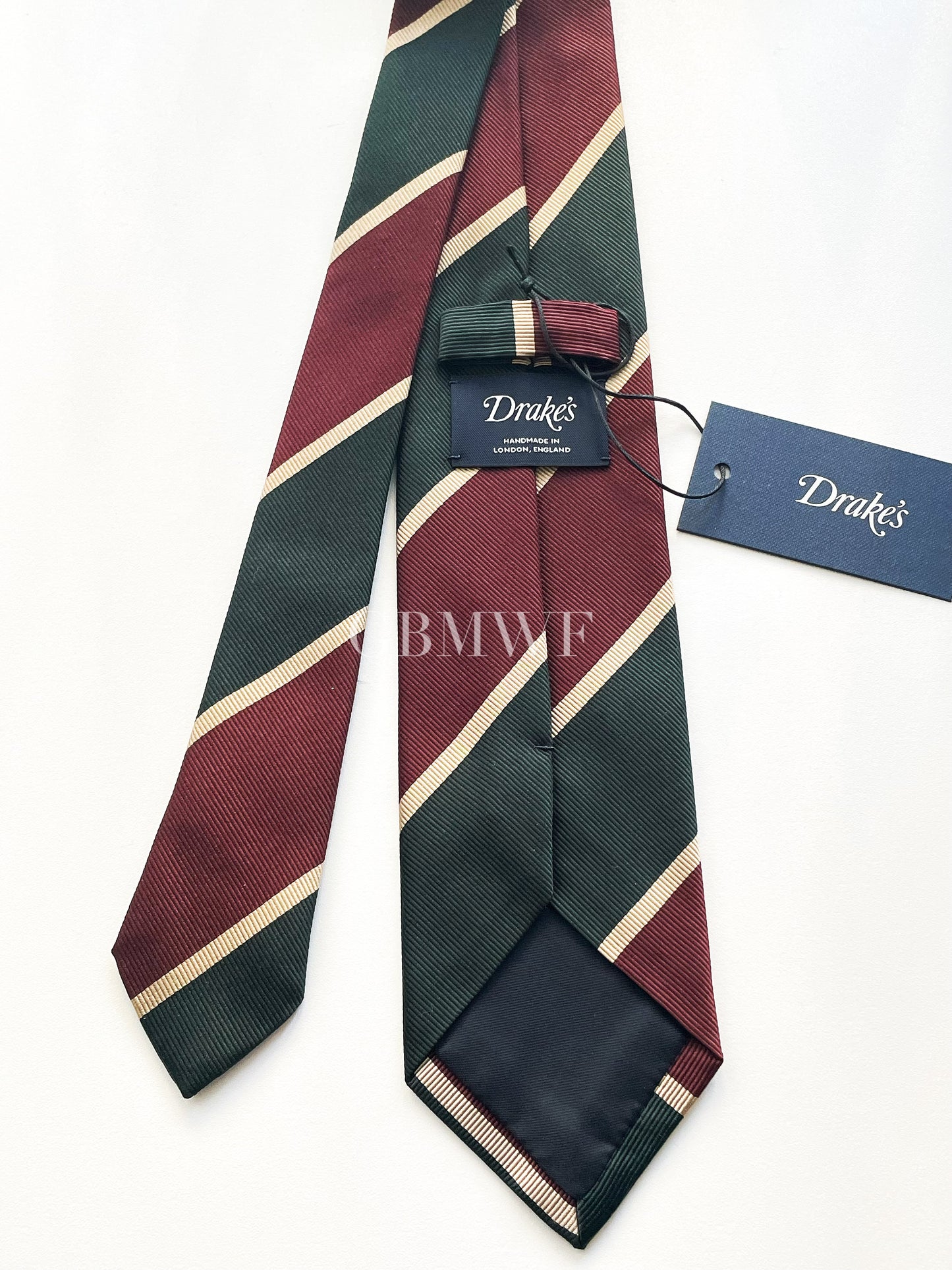 Drakes Handmade Striped Tipped Silk Tie With Tag