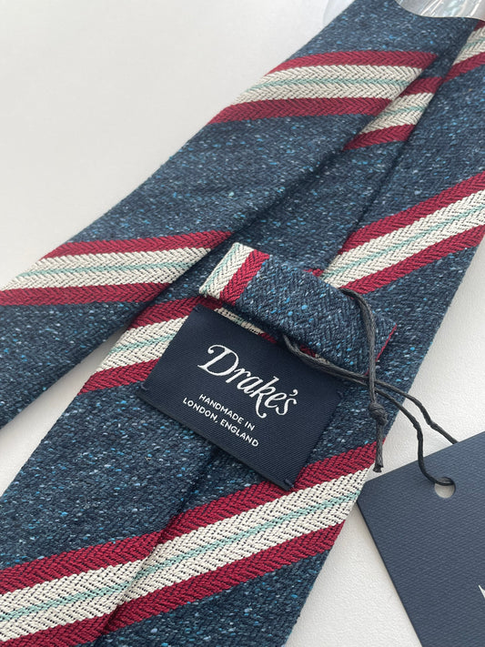 Drakes Multicoloured Block Stripe Handmade Premium Silk Tipped Tie