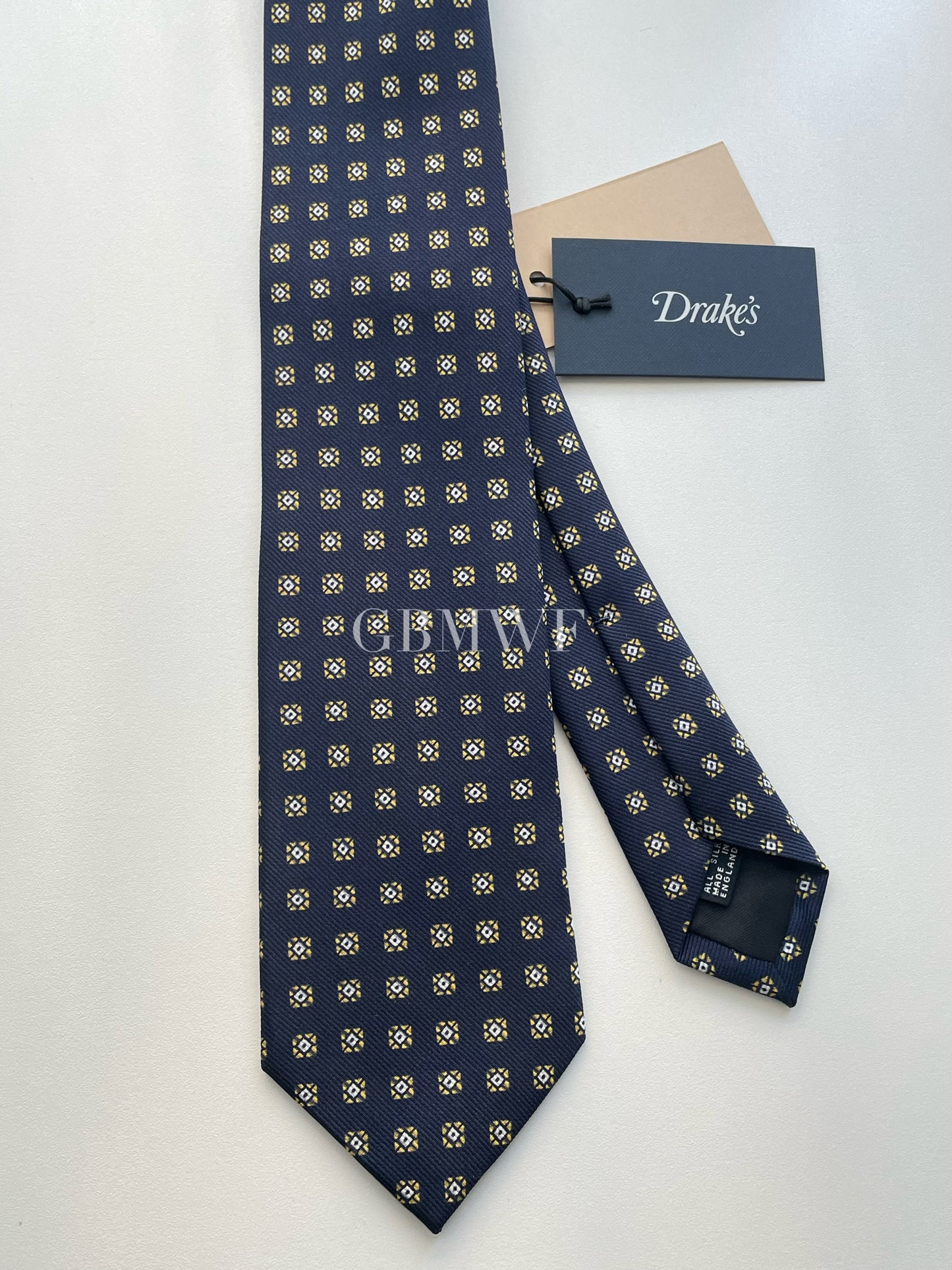 Drakes Handmade Tipped Silk Tie With Tag