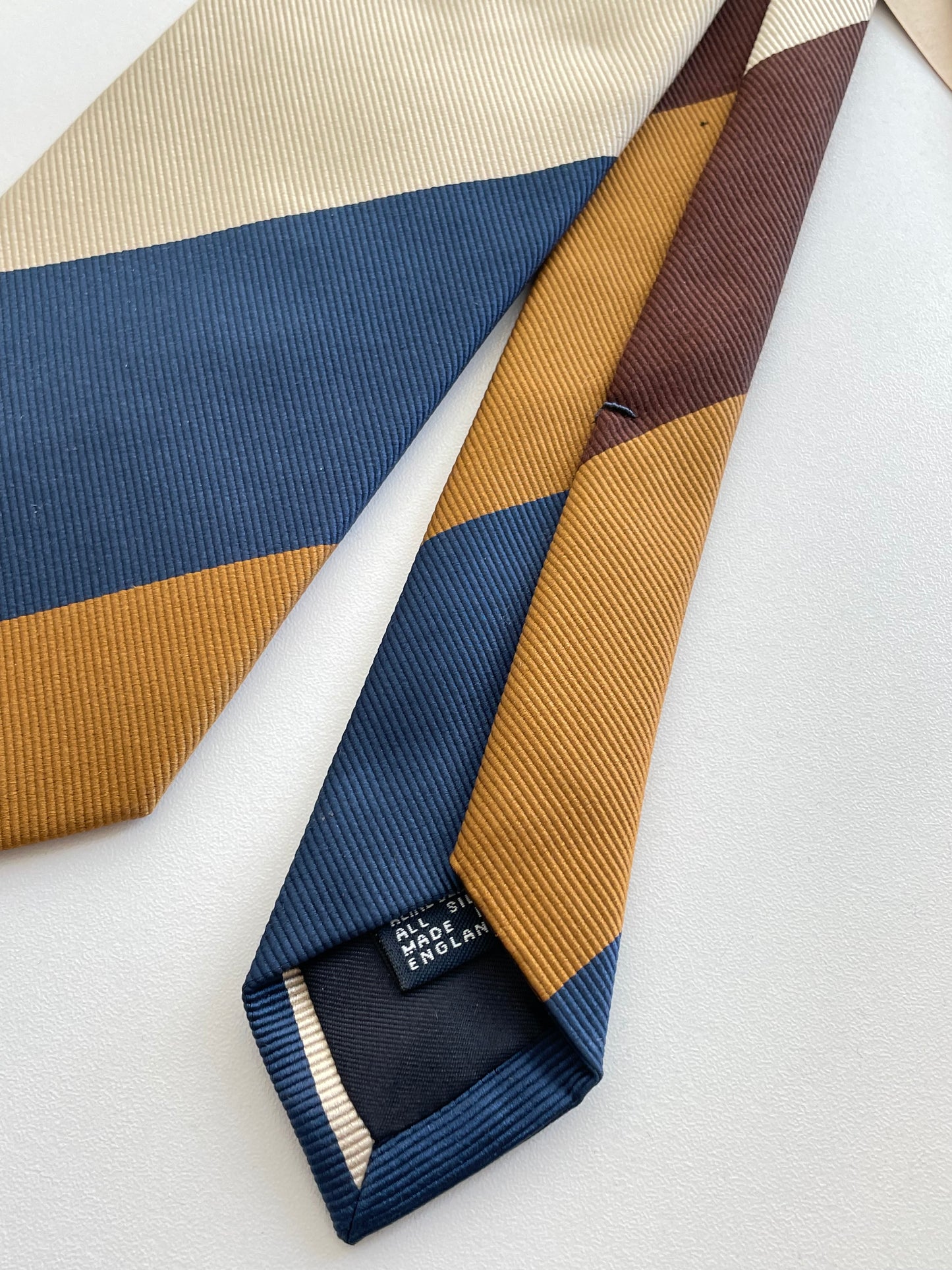 Drakes Handmade Striped Tipped Silk Tie With Tag