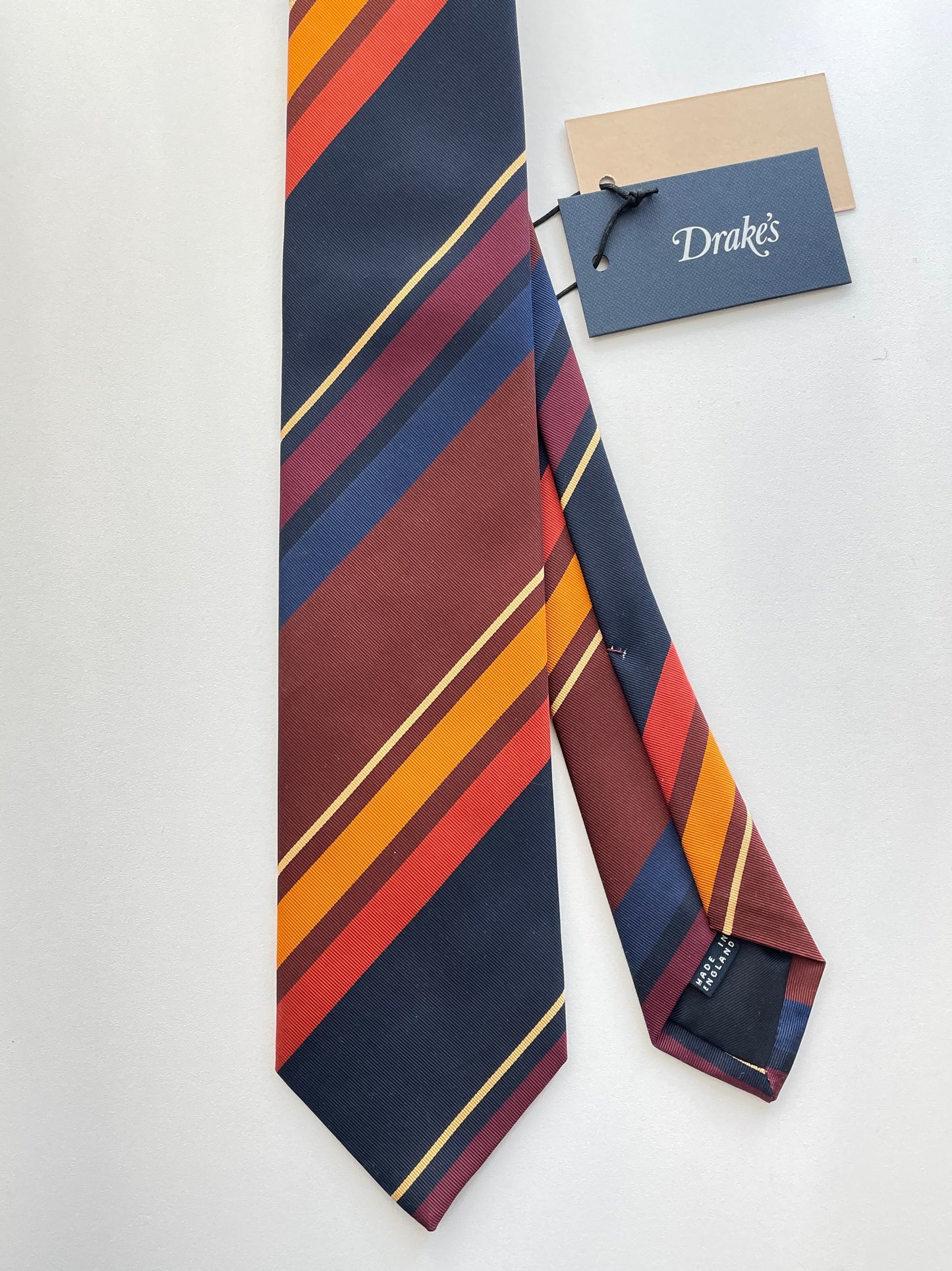 Drakes Handmade Striped Cotton Silk Tipped Tie With Tag
