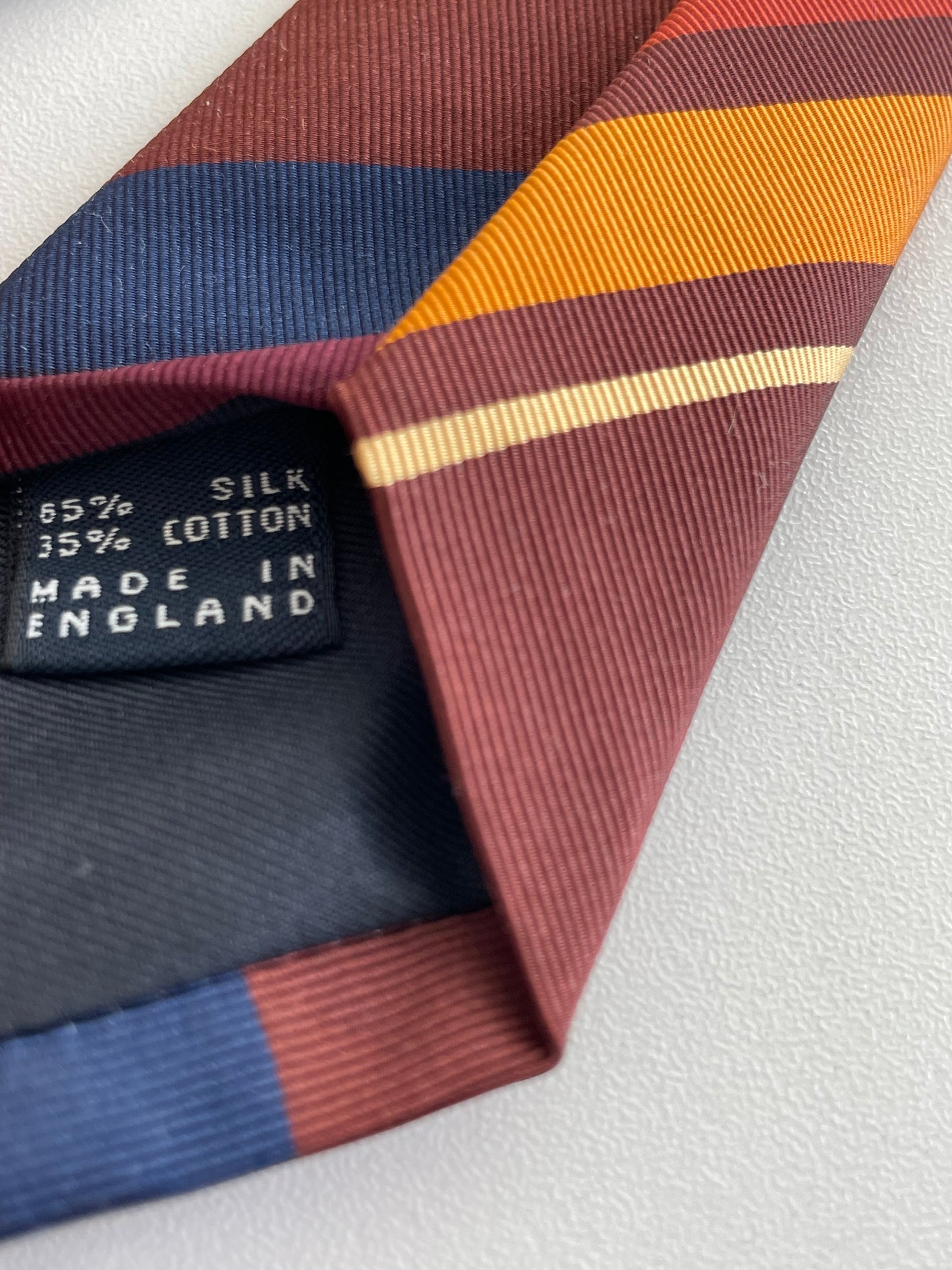 Drakes Handmade Striped Cotton Silk Tipped Tie With Tag