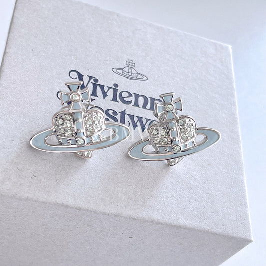 Vivienne Westwood Reverse Heart Studs Earrings Plantinum/Chrysolite