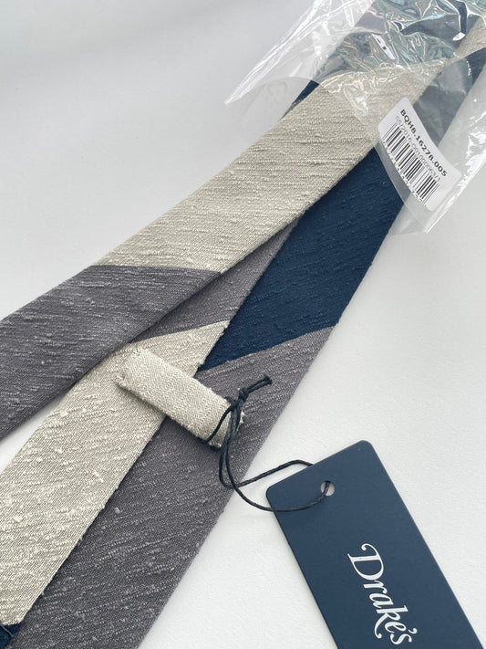 Drakes Multicoloured Hand-rolled Edge Stripe Silk Handmade Tie With Tag
