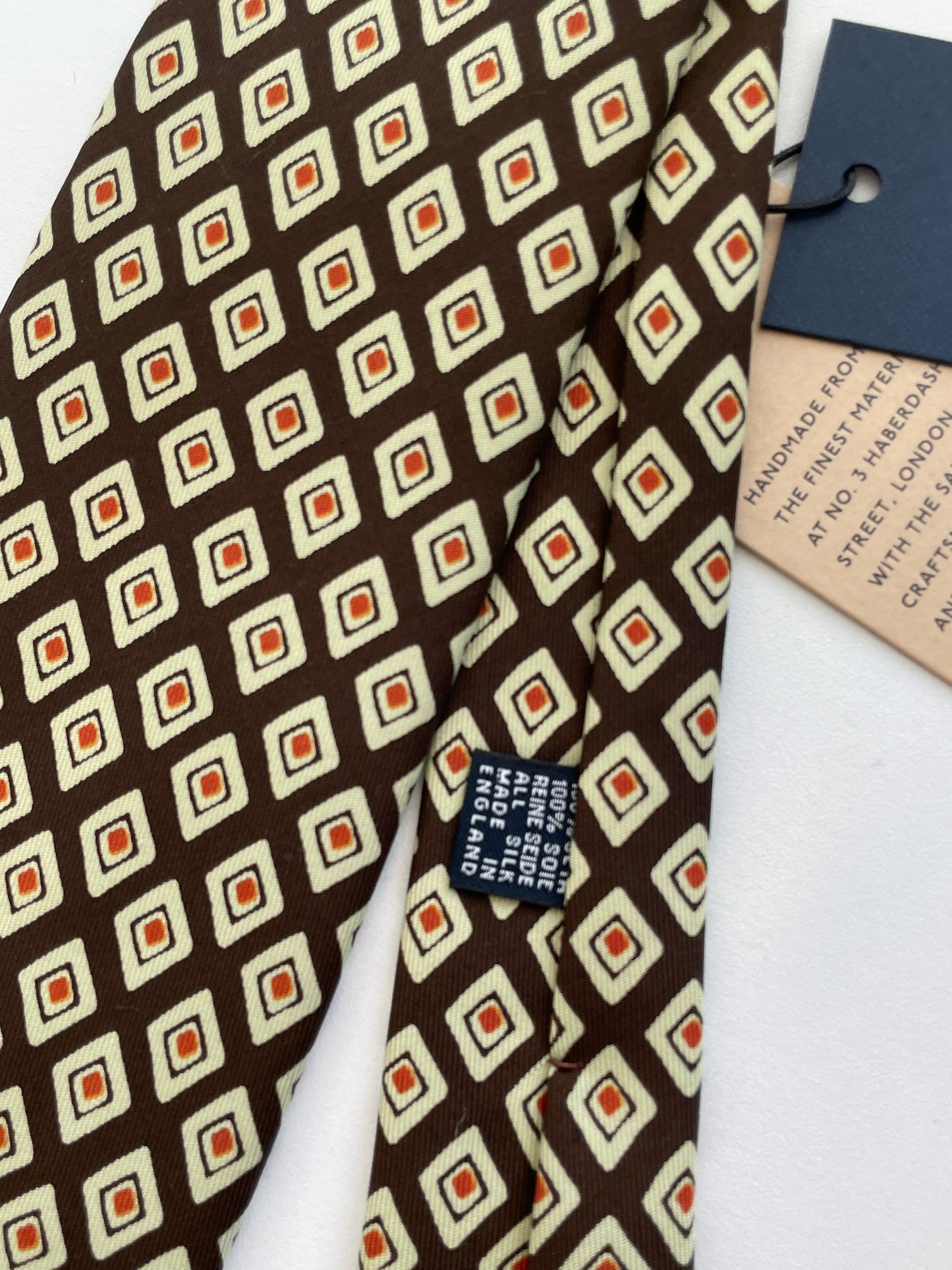 Drakes Handmade Tipped Silk Tie With Tag