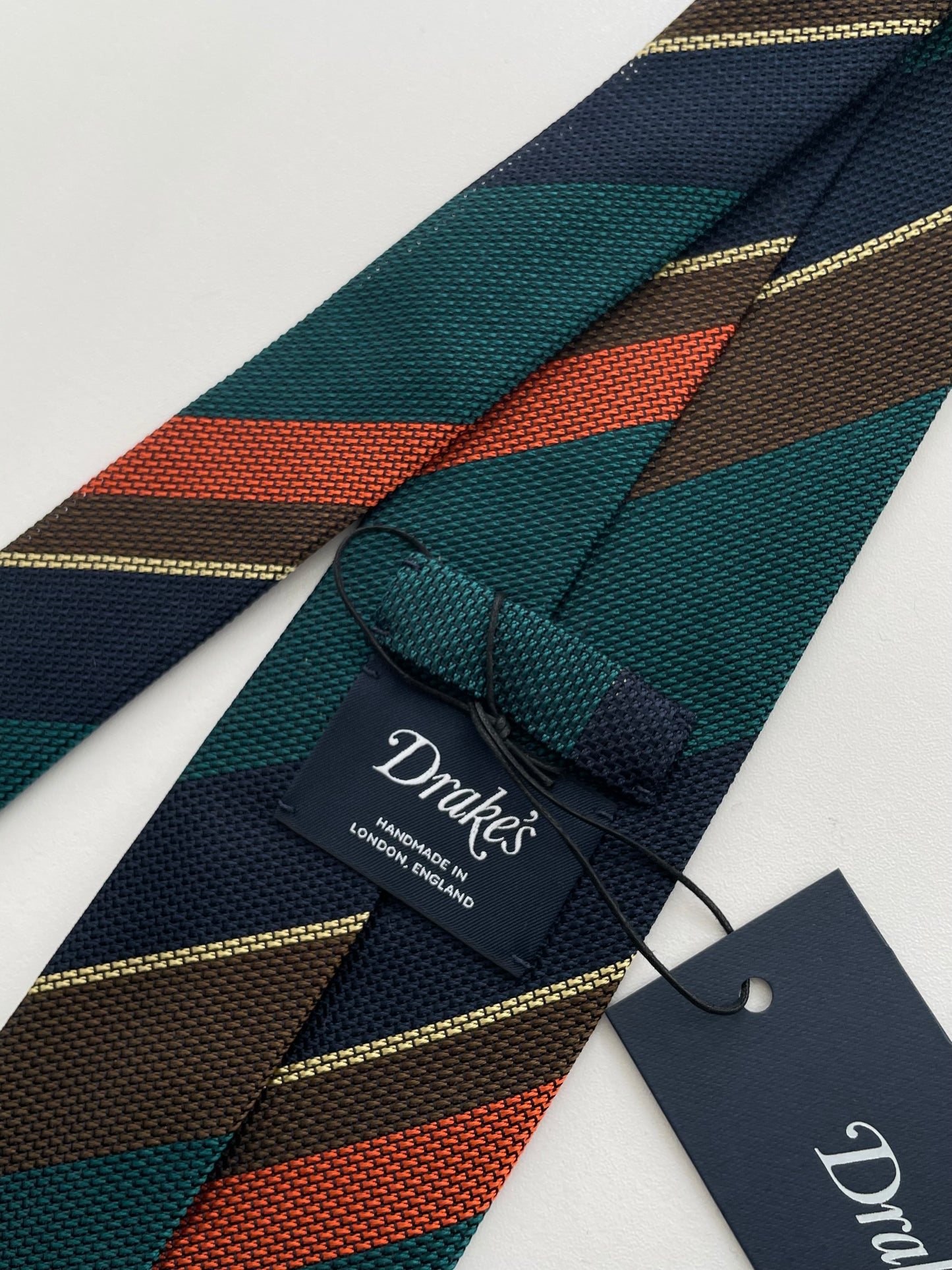 Drakes Multicoloured Block Stripe Hand Rolled Grenadine Silk Tie