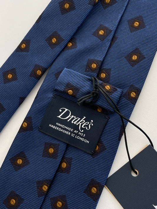 Drakes Geometric Motif Silk Tie Handmade Tie