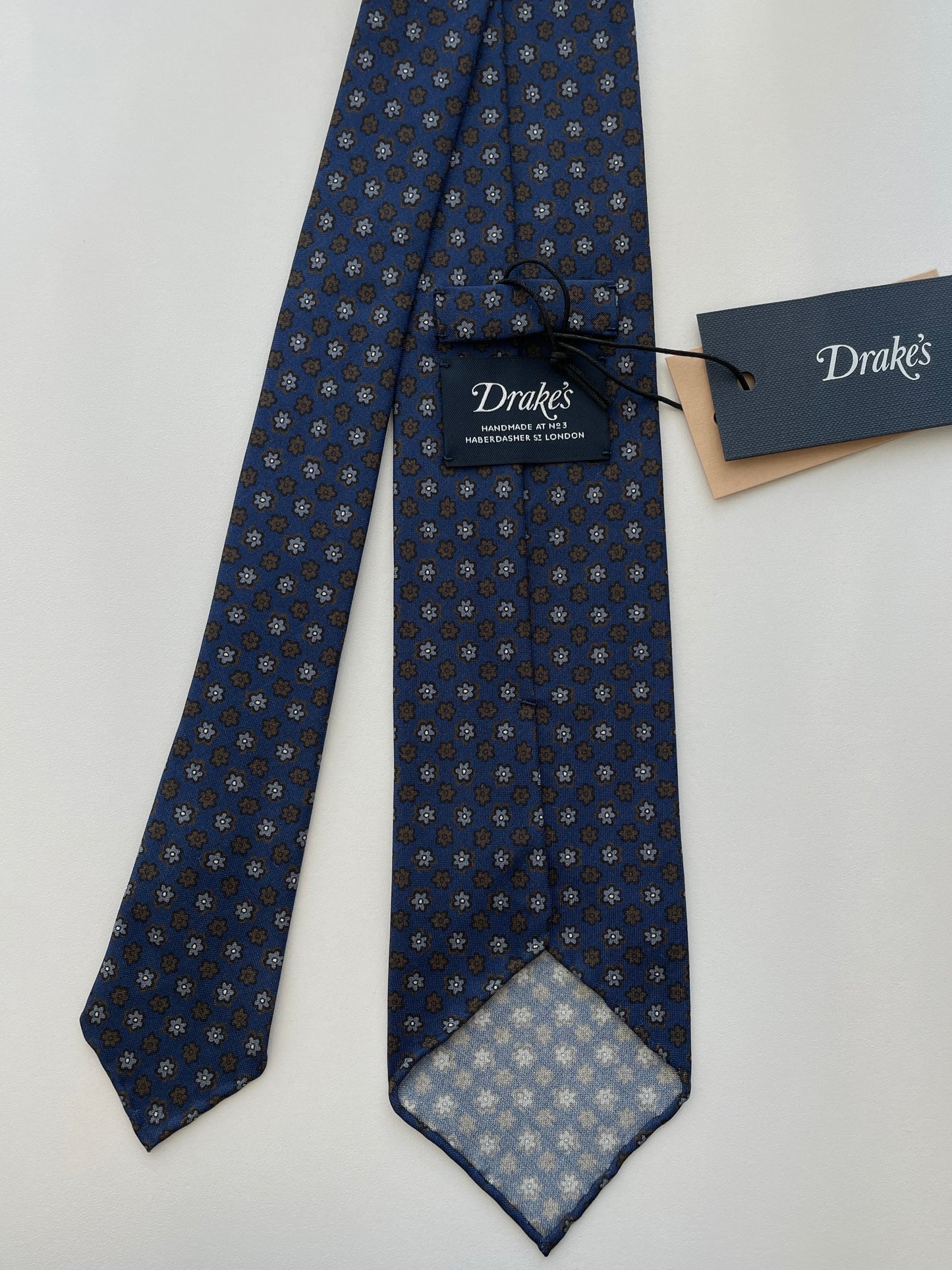 Drakes Flower Motif Rolled-edge Handmade Silk Tie With Tag