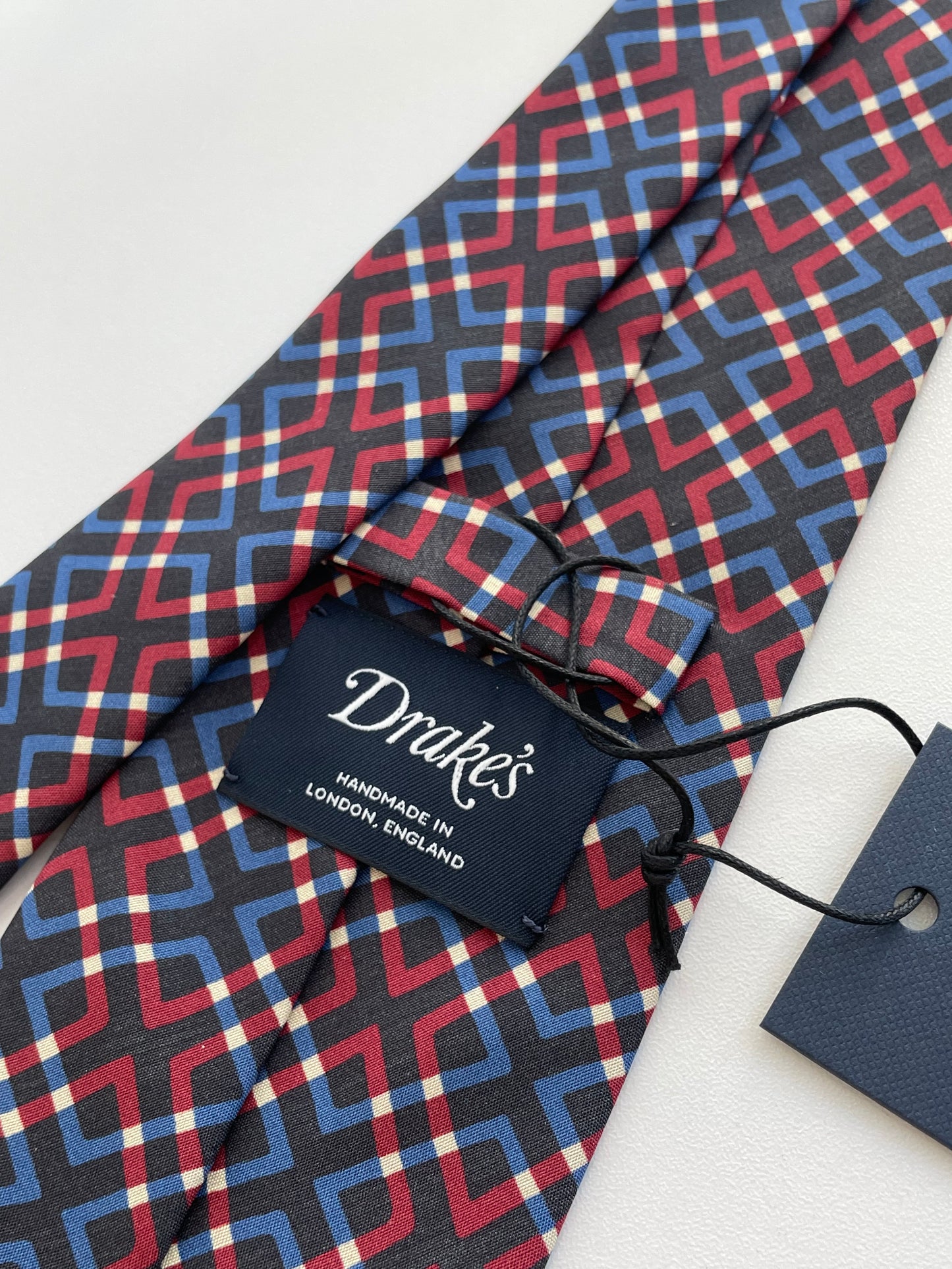 Drakes Geometric Motif Silk Tie Handmade Tie