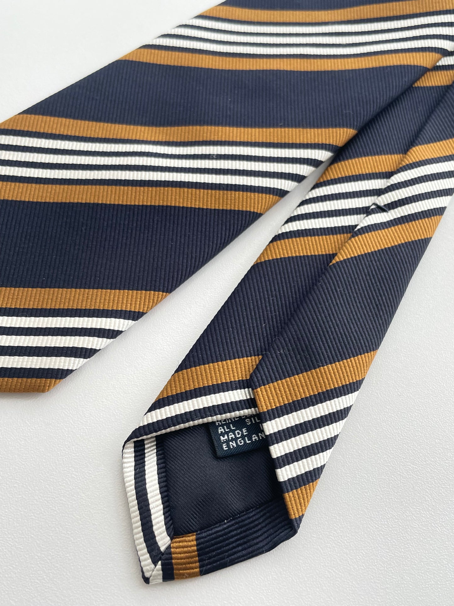 Drakes Handmade Striped Tipped Silk Tie With Tag