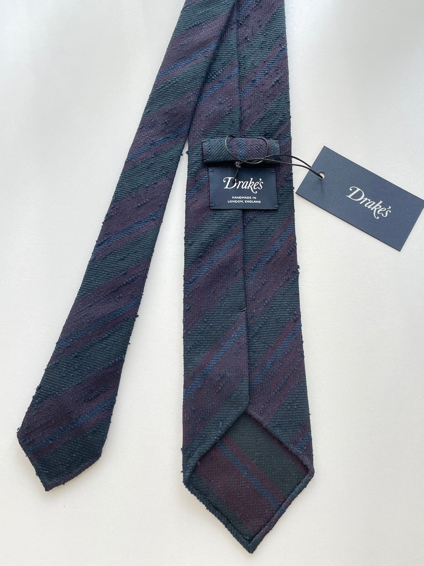 Drakes Multicoloured Hand-rolled Edge Stripe Silk Handmade Tie With Tag