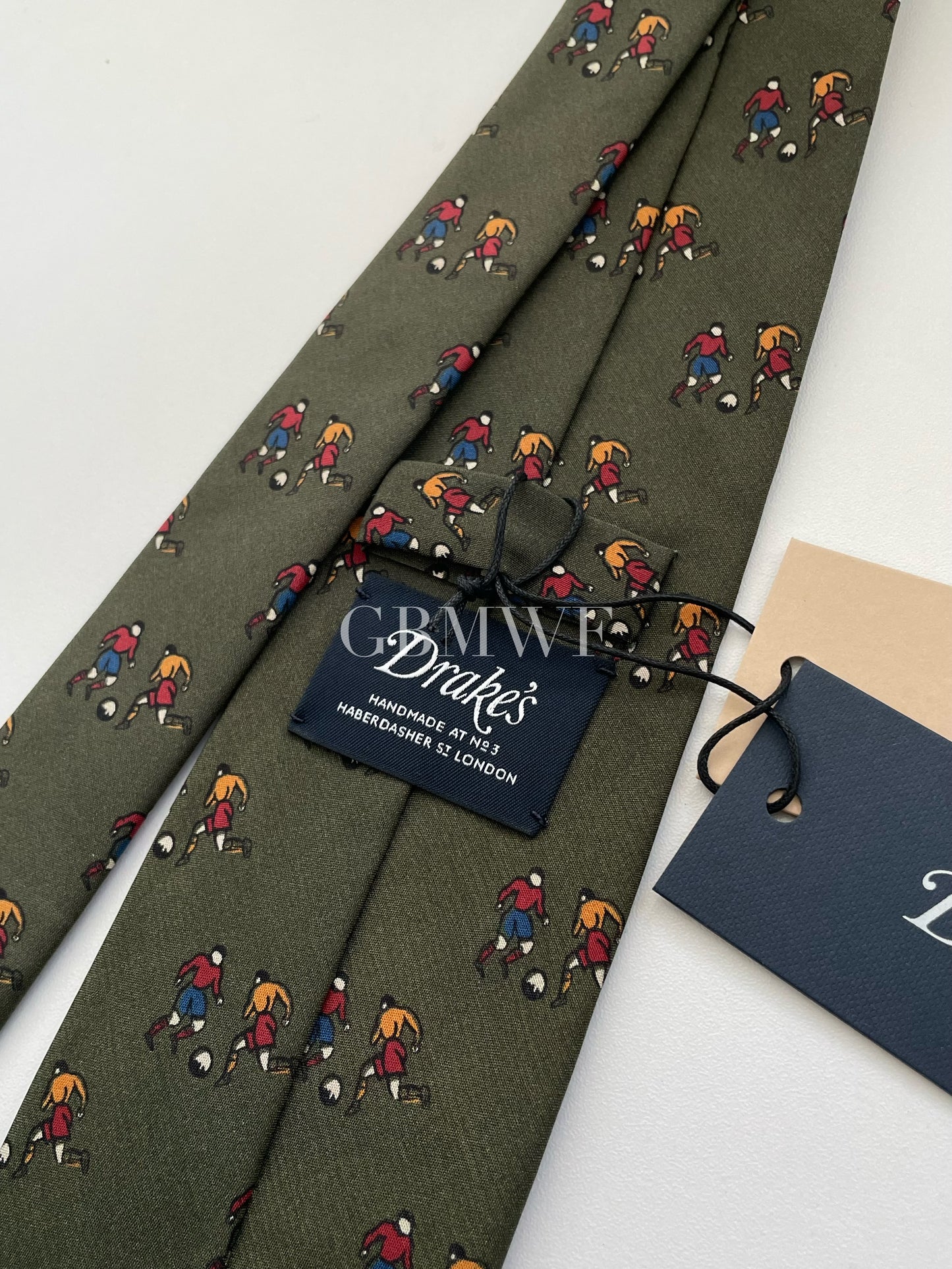 Drakes Handmade Tipped Silk Tie With Tag Football Sports Collection