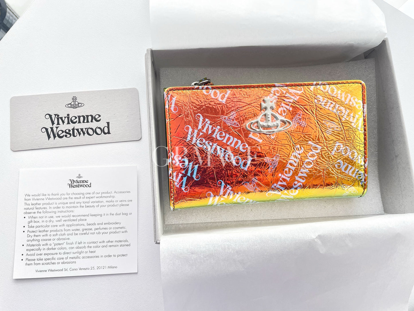 Vivienne Westwood Iridescent Small Flap Card Holder Wallet Metal Orb