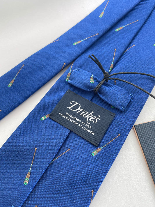 Drakes Rowing Oar Motif Handmade Tipped Silk Tie With Tag Limited Edition