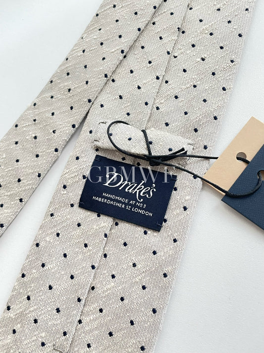 Drakes Handmade Polka Dot Hand-rolled Silk Tie With Tag