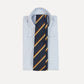 Drakes Navy, Gold and Brown Double Stripe Mogador Cotton Silk Tipped Tie With Tag