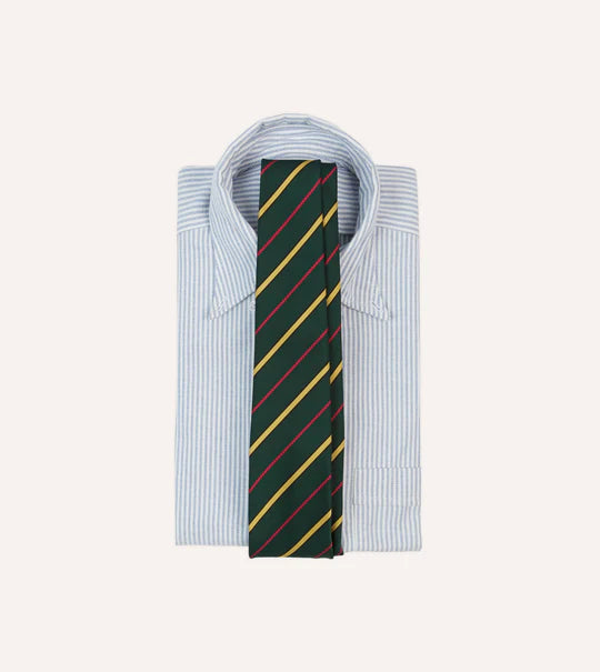 Drake's Green, Yellow and Pink Block Stripe Repp Tipped Tie