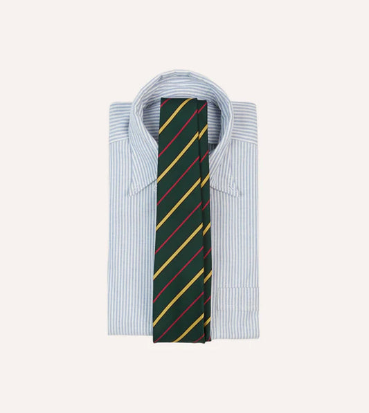 Drake's Green, Yellow and Pink Block Stripe Repp Tipped Tie