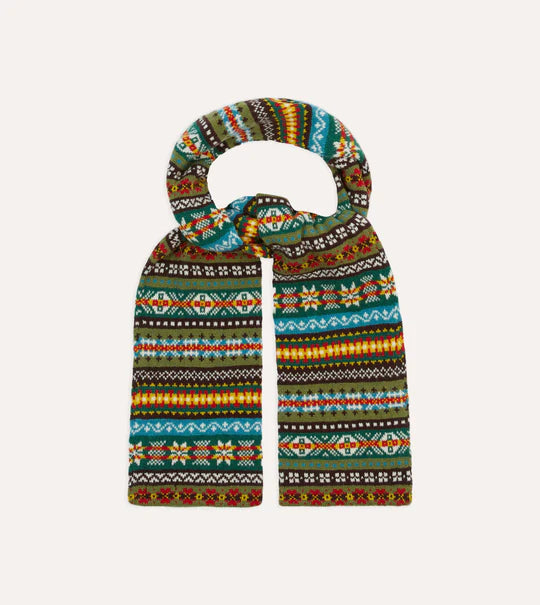 Drake's Green Fair Isle Lambswool Scarf