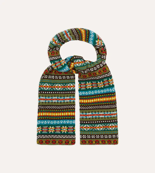 Drake's Green Fair Isle Lambswool Scarf