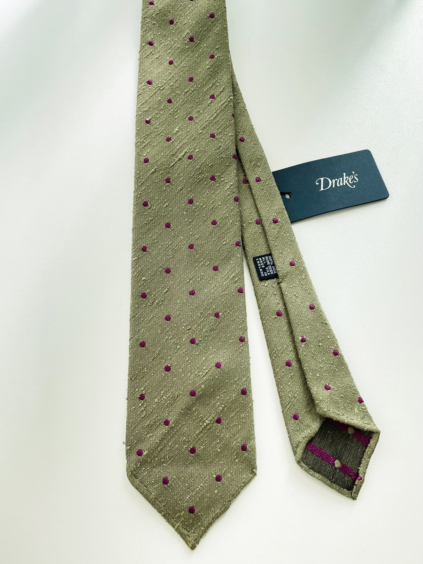 Drakes Handmade Polka Dot Hand-rolled Silk Tie With Tag