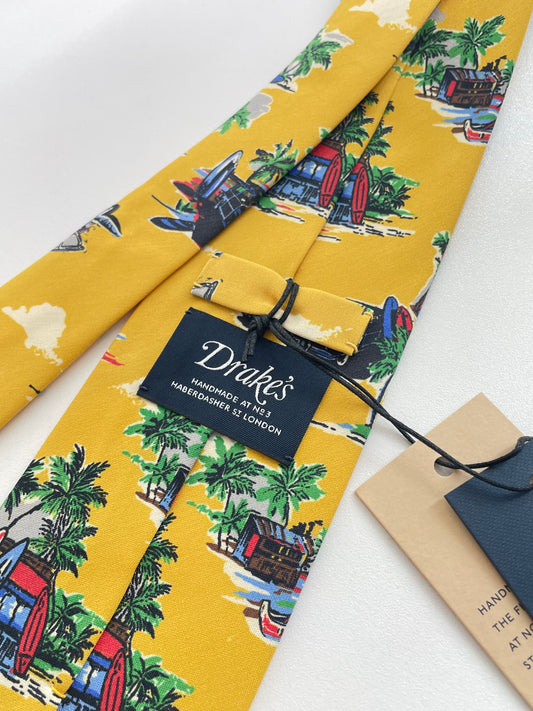 Drakes Tropical Vacation Handmade Rolled Edge Tie With Tag Limited Edition