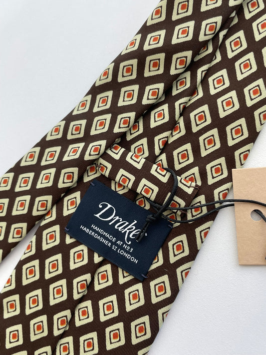 Drakes Handmade Tipped Silk Tie With Tag