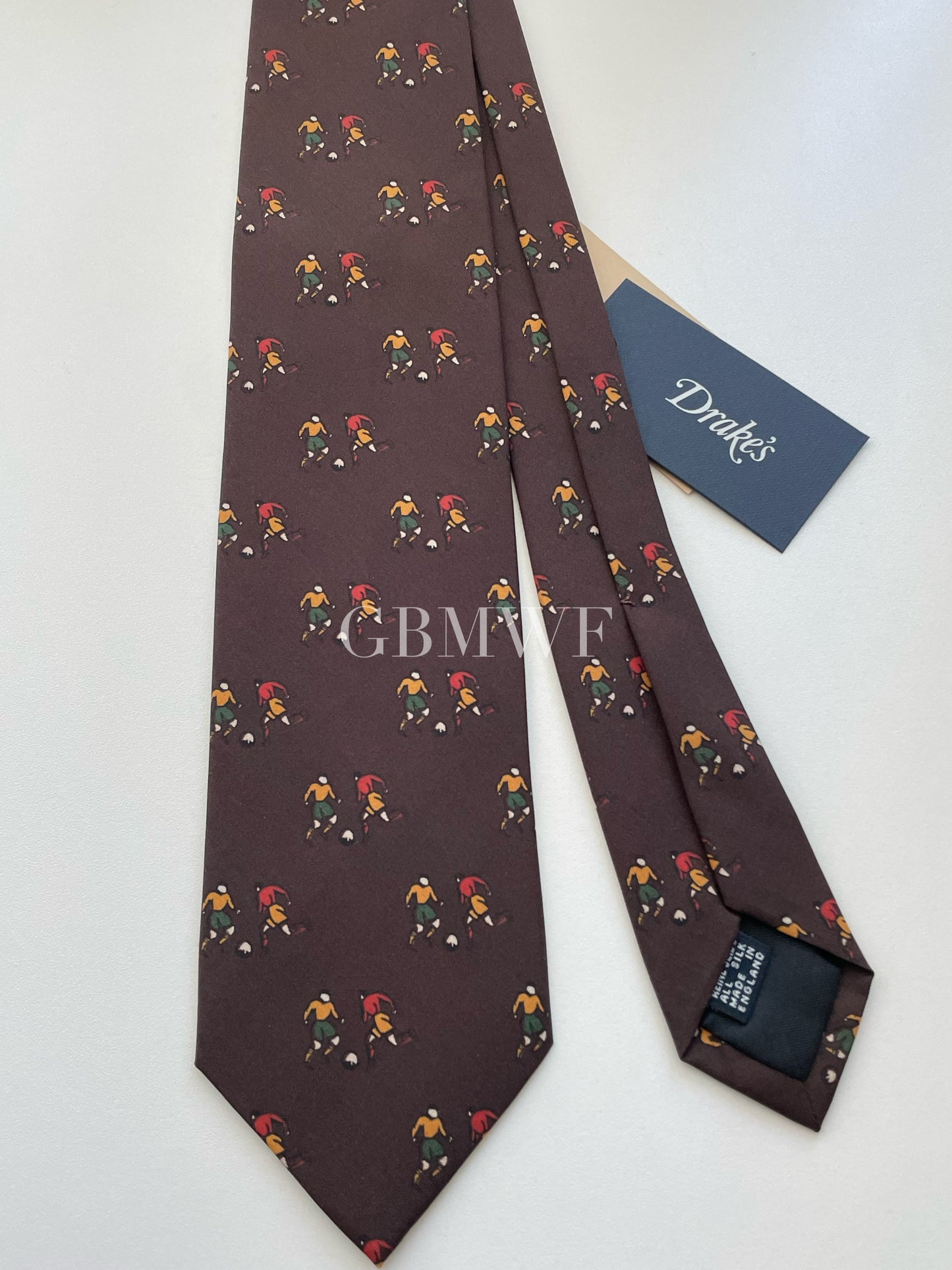 Drakes Handmade Tipped Silk Tie With Tag Football Sports Collection