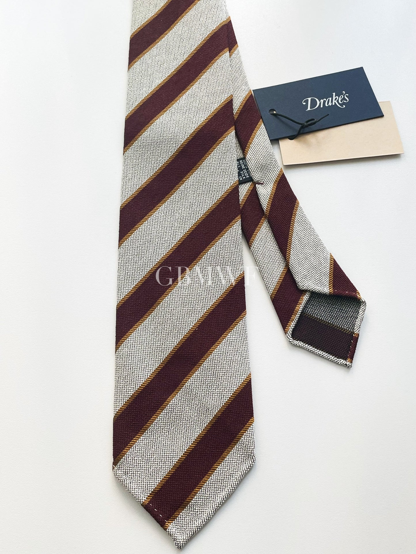 Drakes Hand-rolled Edge Block Stripe Silk Handmade Tie With Tag