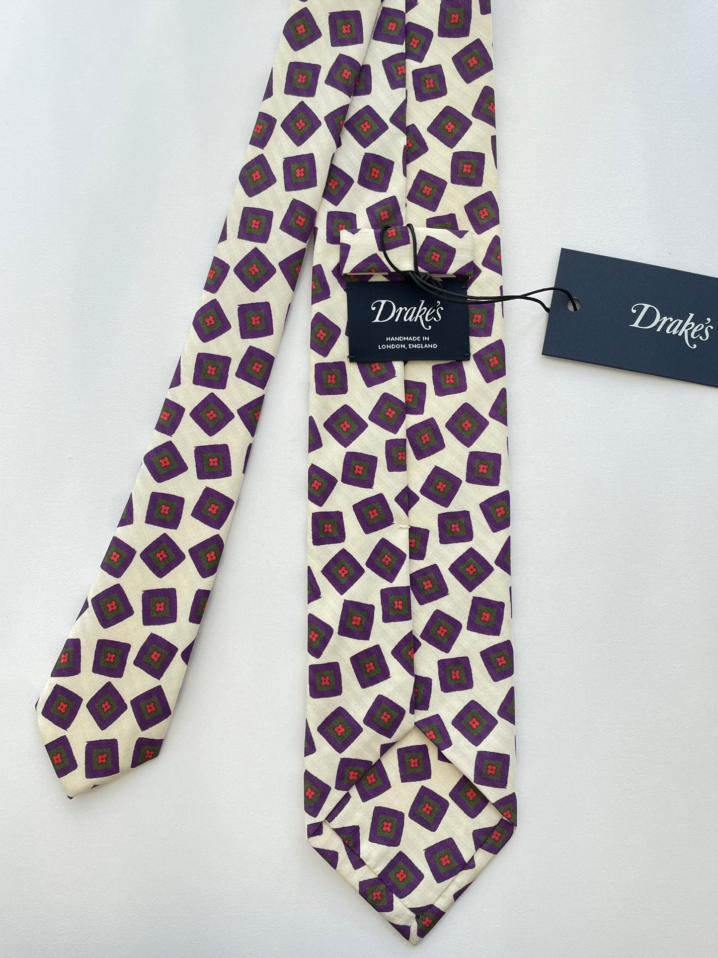 Drakes Handmade Tipped Silk Tie With Tag