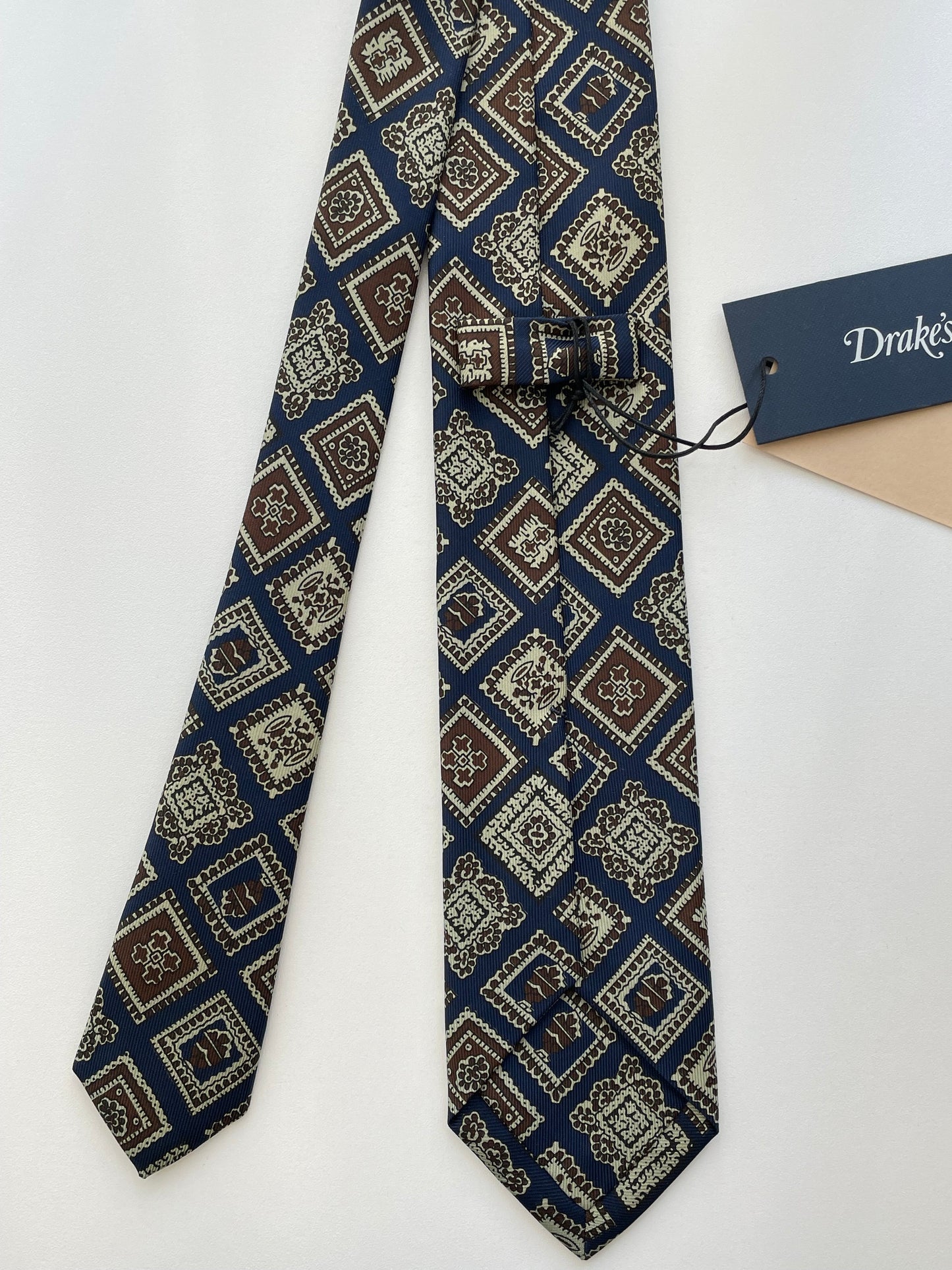 Drakes Handmade Tipped Silk Tie With Tag