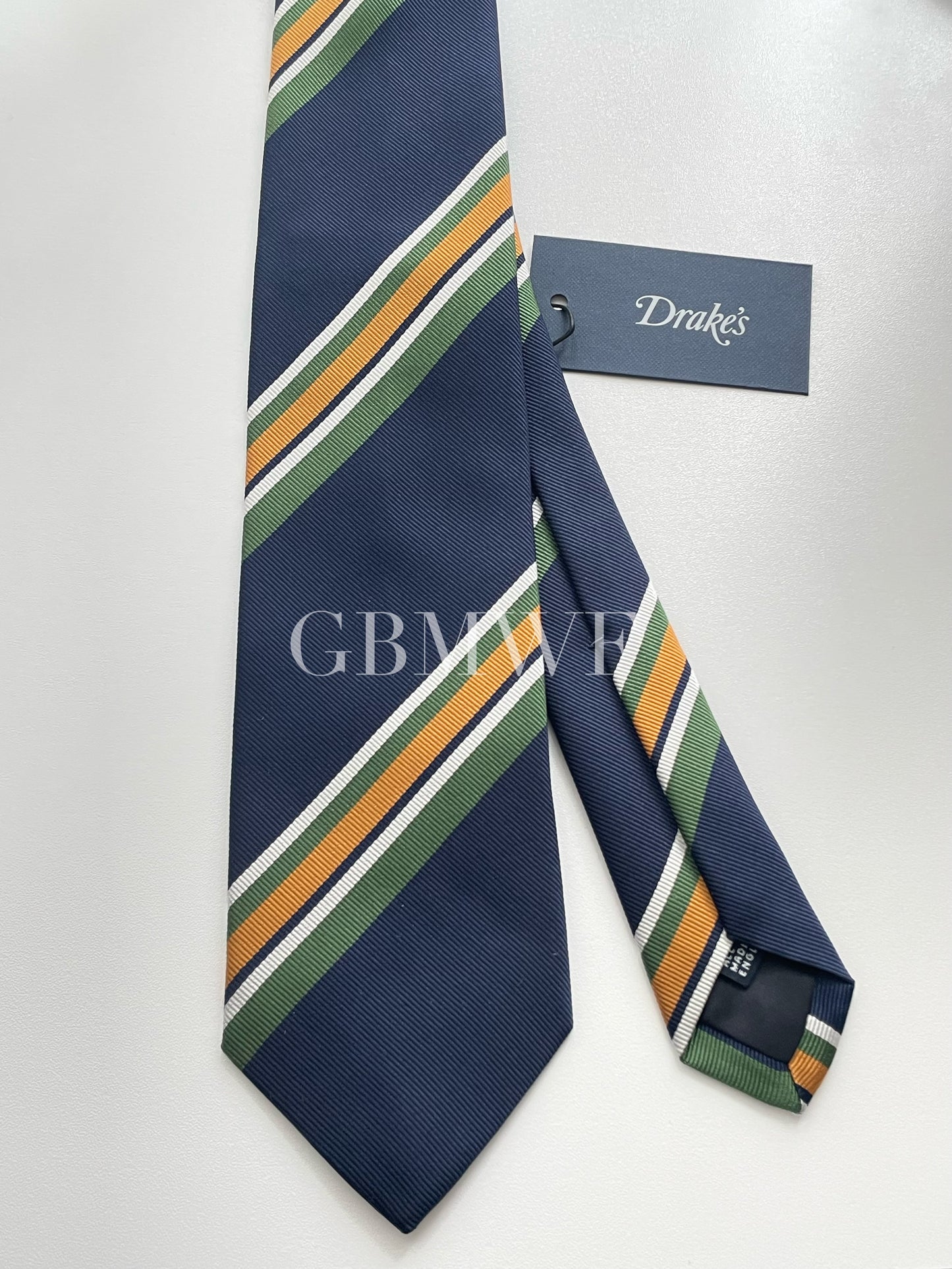 Drakes Handmade Striped Tipped Silk Tie With Tag