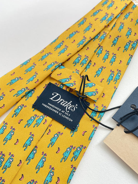 Drakes Monkey Motif Handmade Tie With Tag Limited Edition