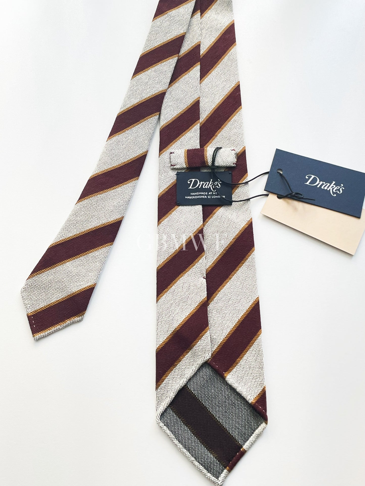 Drakes Hand-rolled Edge Block Stripe Silk Handmade Tie With Tag